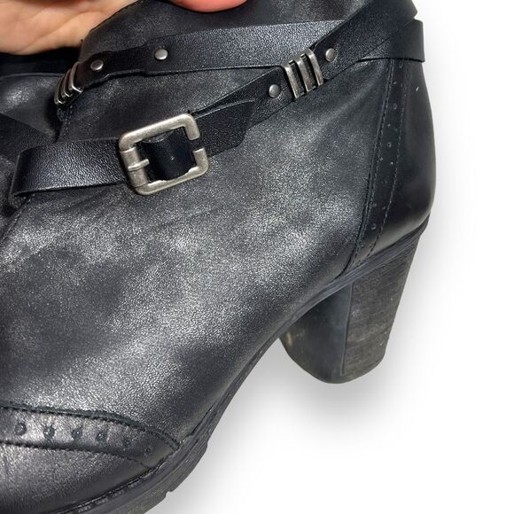 Remonte Ankle Bootie Buckle Strap Round Toe Leather Block Heel Black Women's 42 - Picture 6 of 10